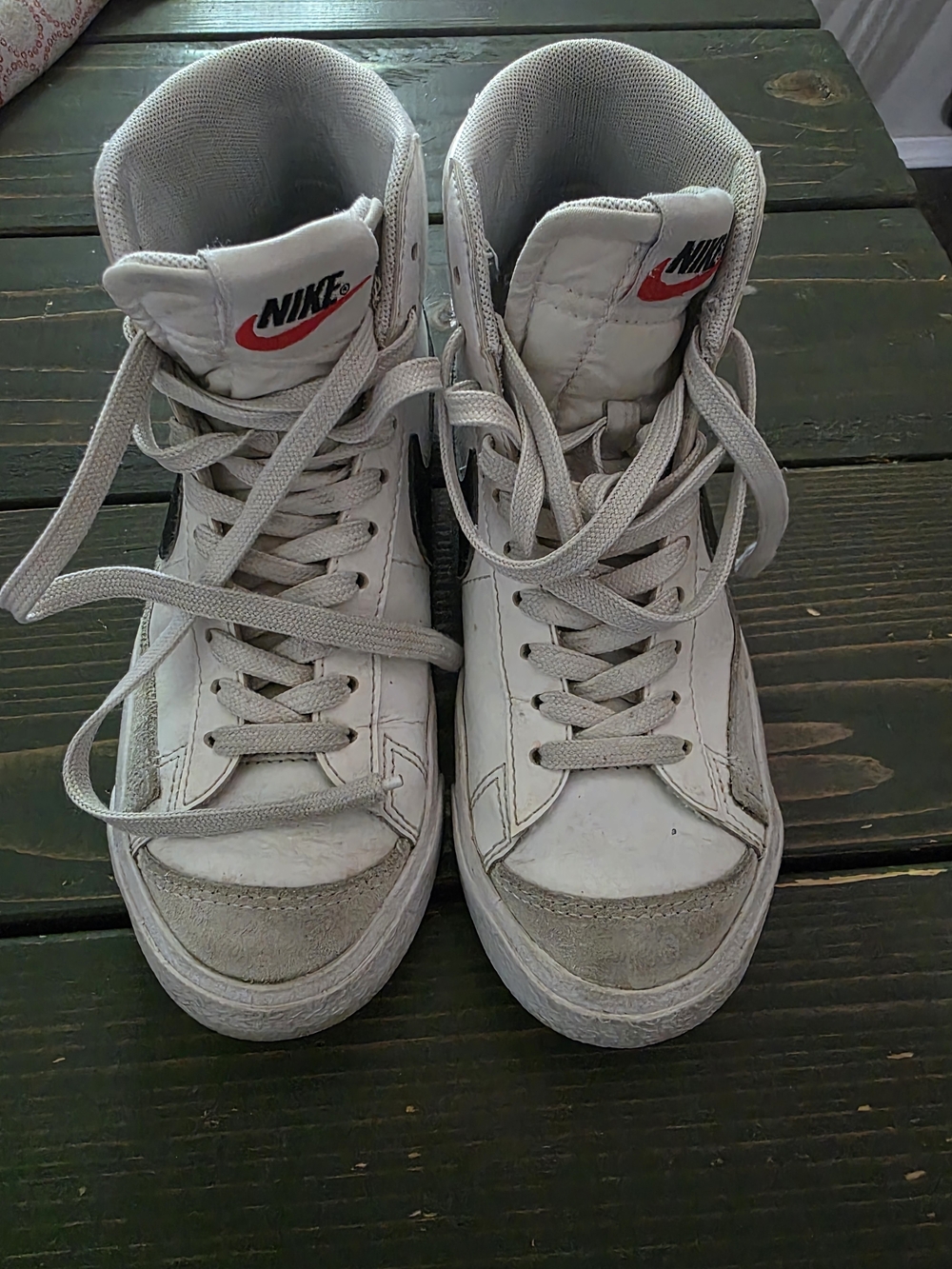 Nike Kids White High-Top Sneakers with Red Logo